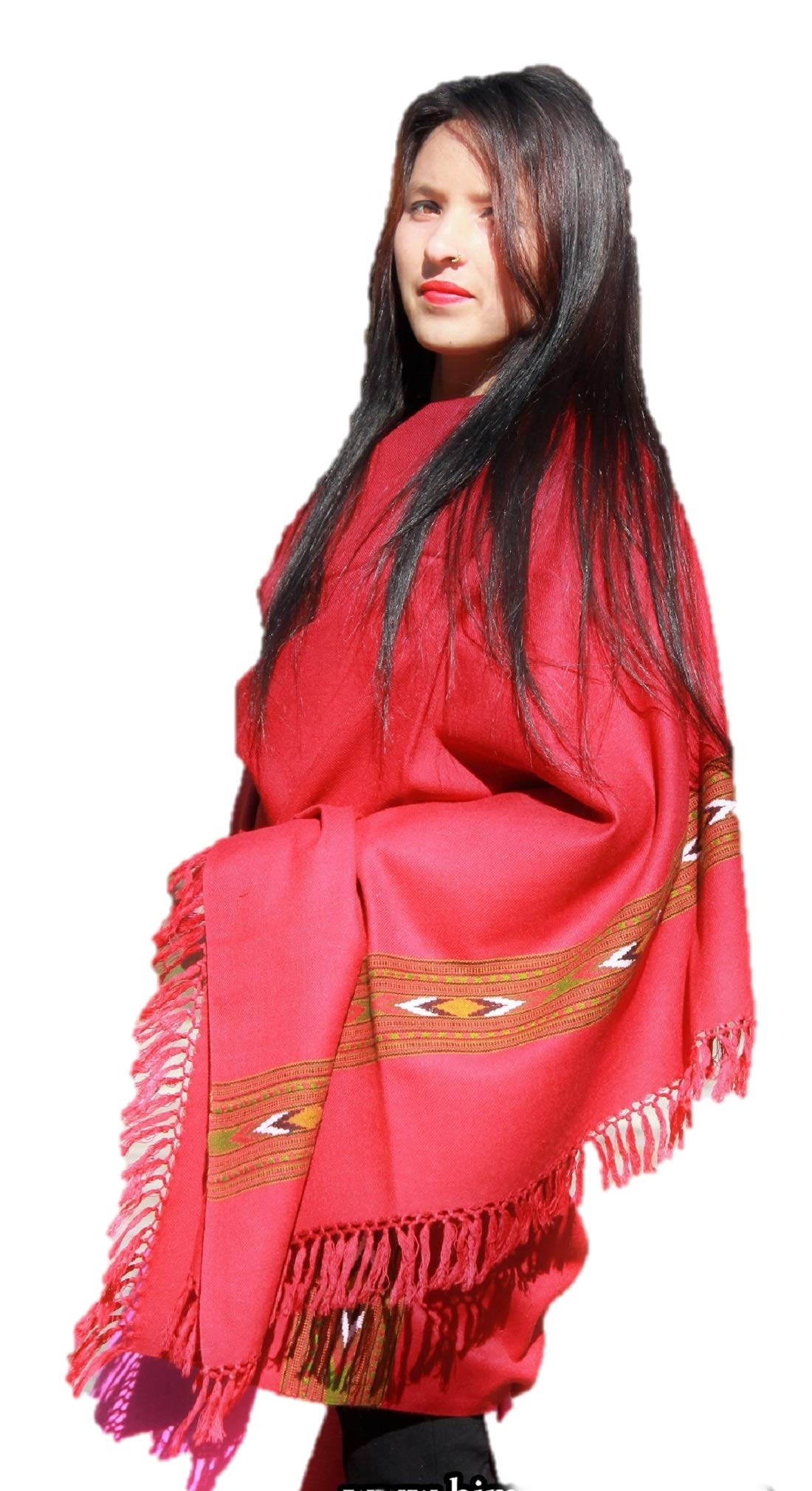 HImalayanKraft Hand Woven Kullu Handloom Woolen Shawl Dark Red Colored with Beautiful Kullu Weaving Designed for Women and Girls.