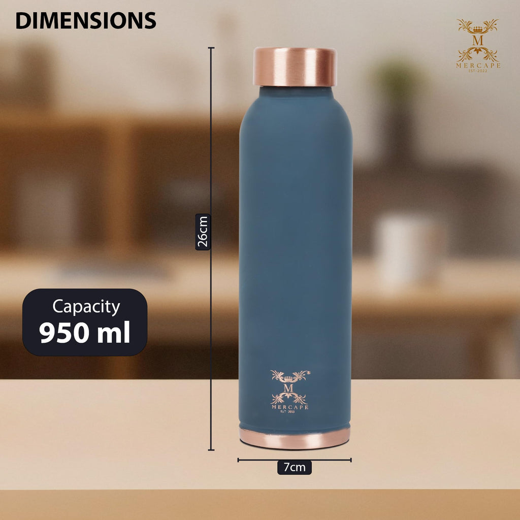 MERCAPE Pure Copper Color Water Bottle 950 ml | Matte Finish Reusable Metal Bottle with Leak-Resistant Cap | Suitable for Home, Office & Travel (Matte Blue)