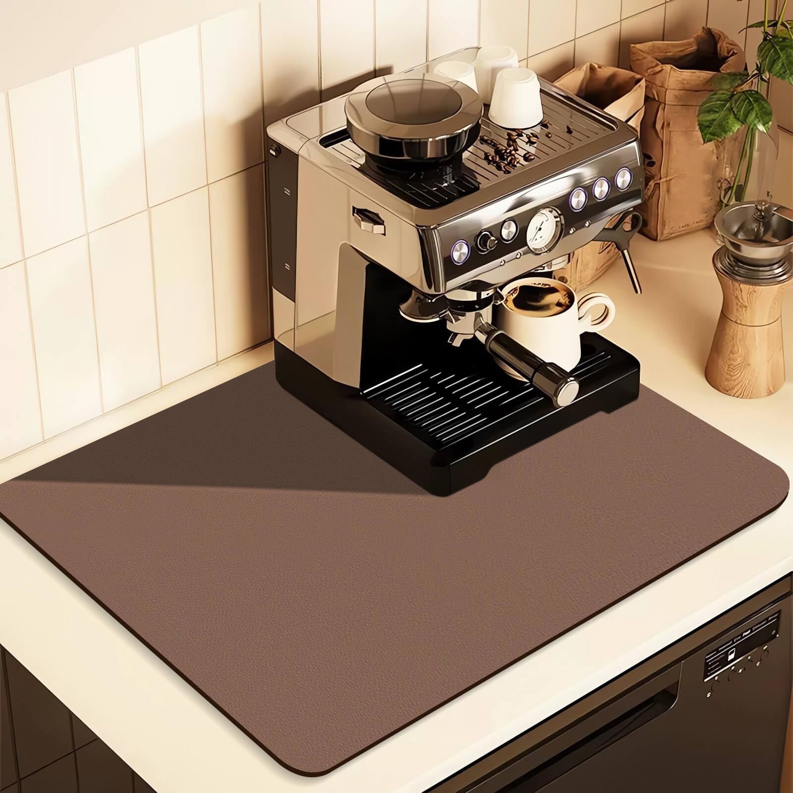 Coffee Mat for Countertops ,Coffee Bar Accessories Fit Under Coffee Maker Espresso Machine, Absorbent Hide Stain Rubber Mat for Countertop ,Dish Drying Mat for Kitchen Counter (Brown, 12x19) Kafalo