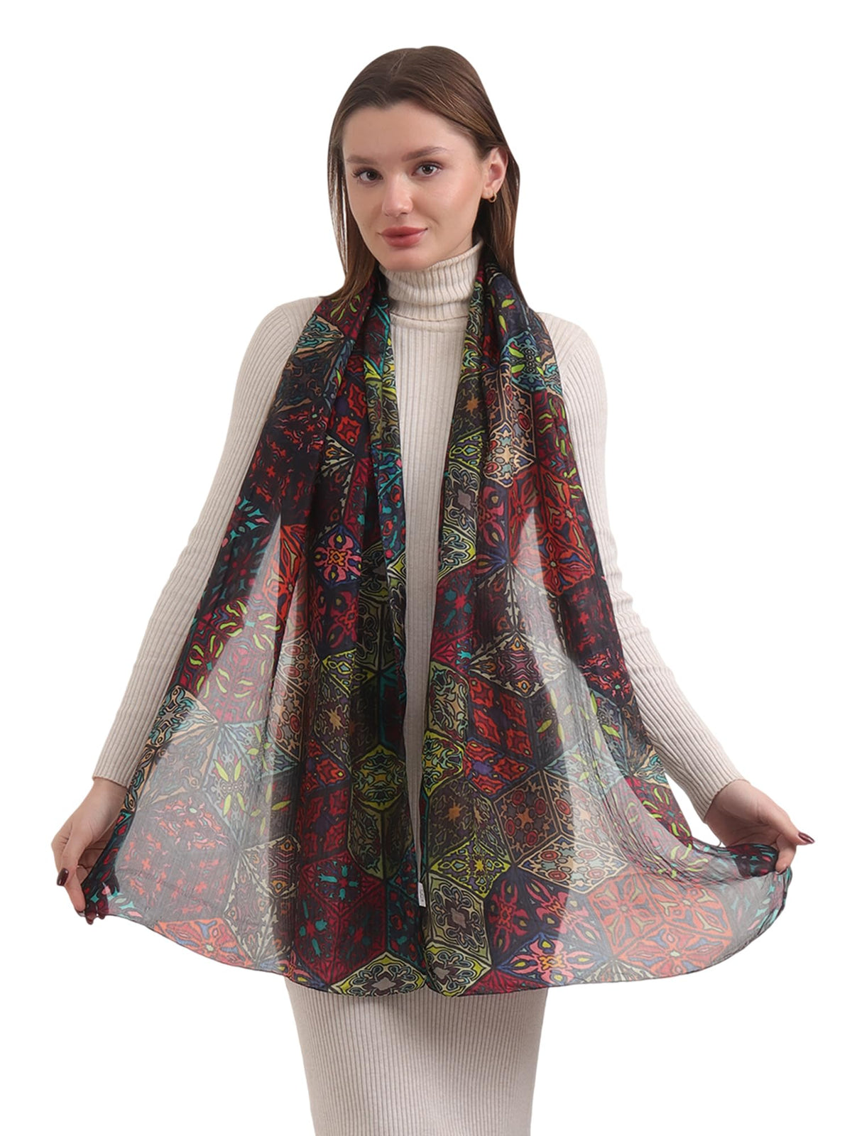 EH 100% Pure Mulberry Silk Scarf for Women, head scarf, neck scarf, hair scarf, digital printed long (22 X 72) (MC 9)