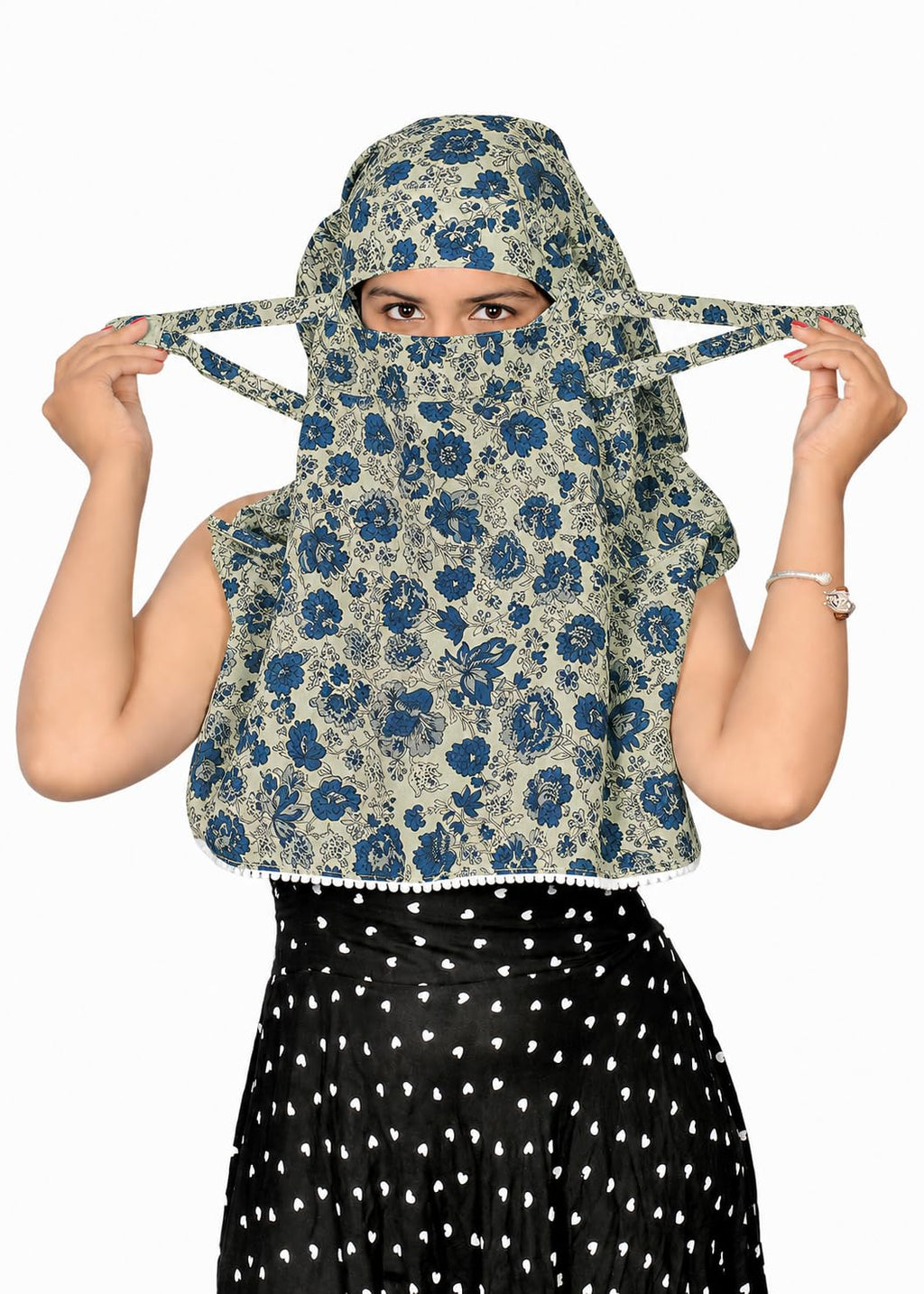 DEEPNYRA - LIVING STYLE Scarf Face Full Covering With Mask Head Hair Wrap Sun Protection For Women Cotton Printed Square All Season Wear (GREEN FLOWER)