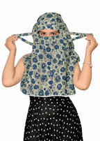 DEEPNYRA - LIVING STYLE Scarf Face Full Covering With Mask Head Hair Wrap Sun Protection For Women Cotton Printed Square All Season Wear (GREEN FLOWER)
