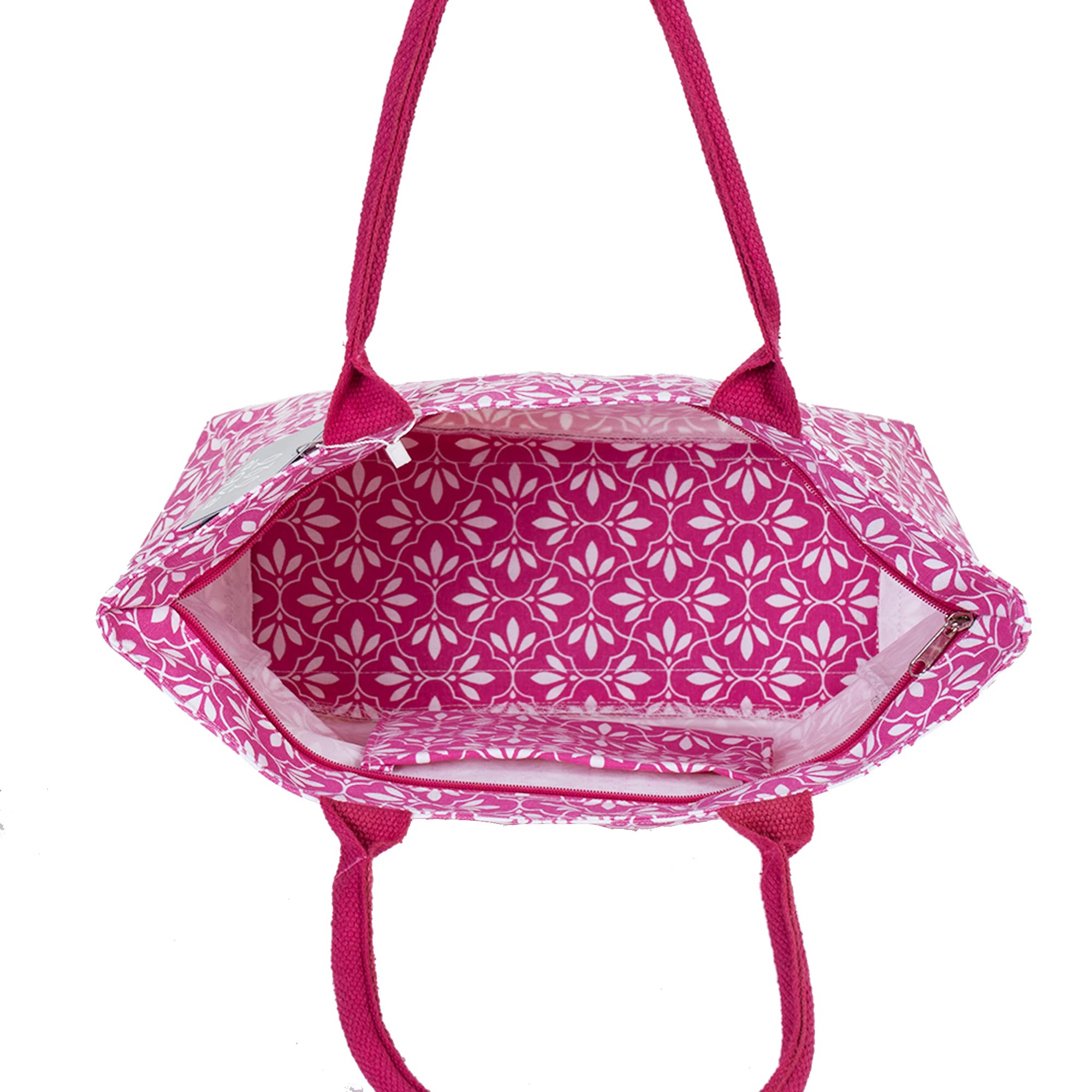 AQVA Cotton Canvas Tote Bag for Women with Side Pockets| Trendy Stylish Multipurpose Handbag with Zipper | Shoulder Bag for Shopping, Travel and Work | Bali, Hot Pink