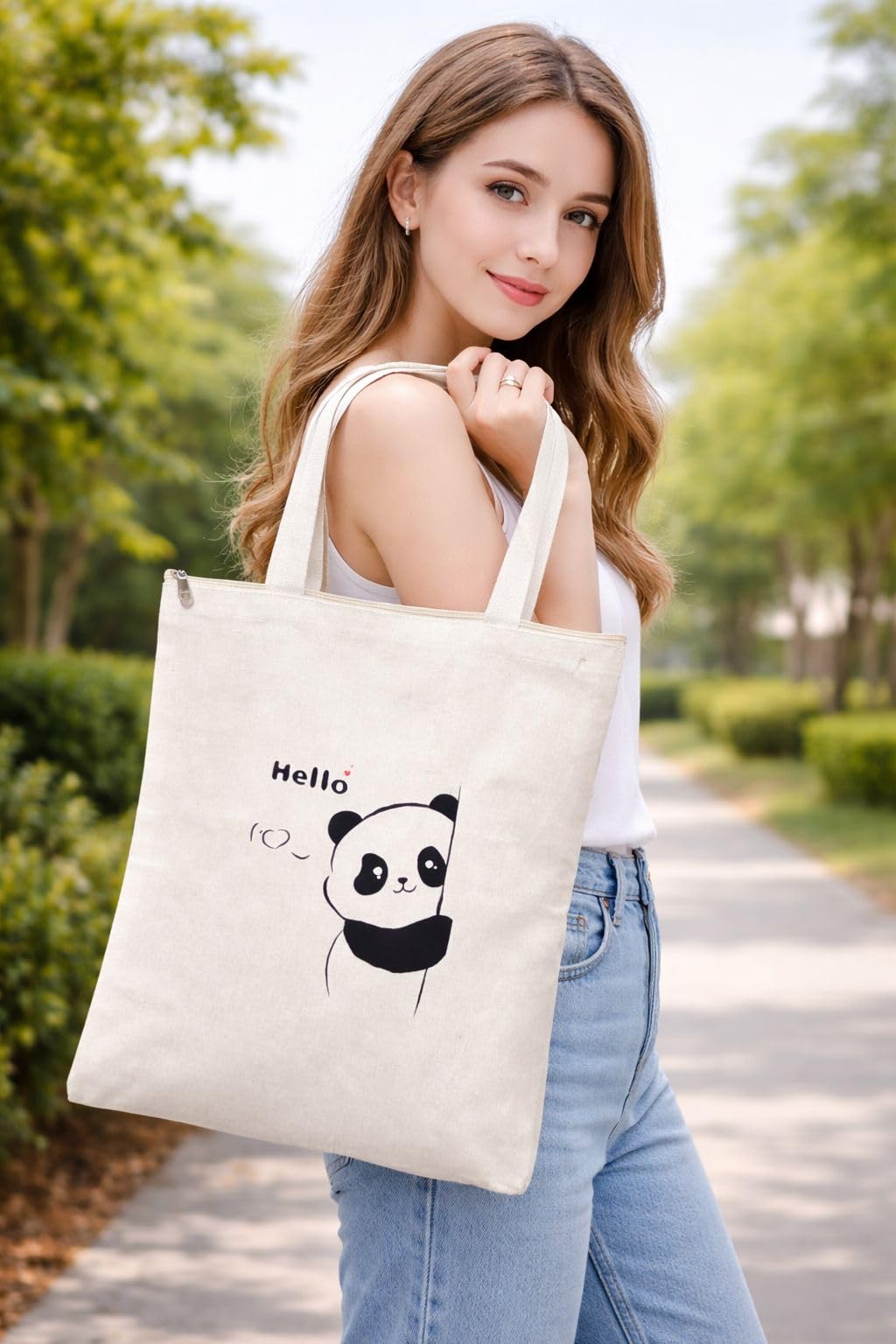 THE PEARLS STUDIO Canvas Tote Bag for Women & Girls | Reusable Shopping Bag | (CUTE PANDA)