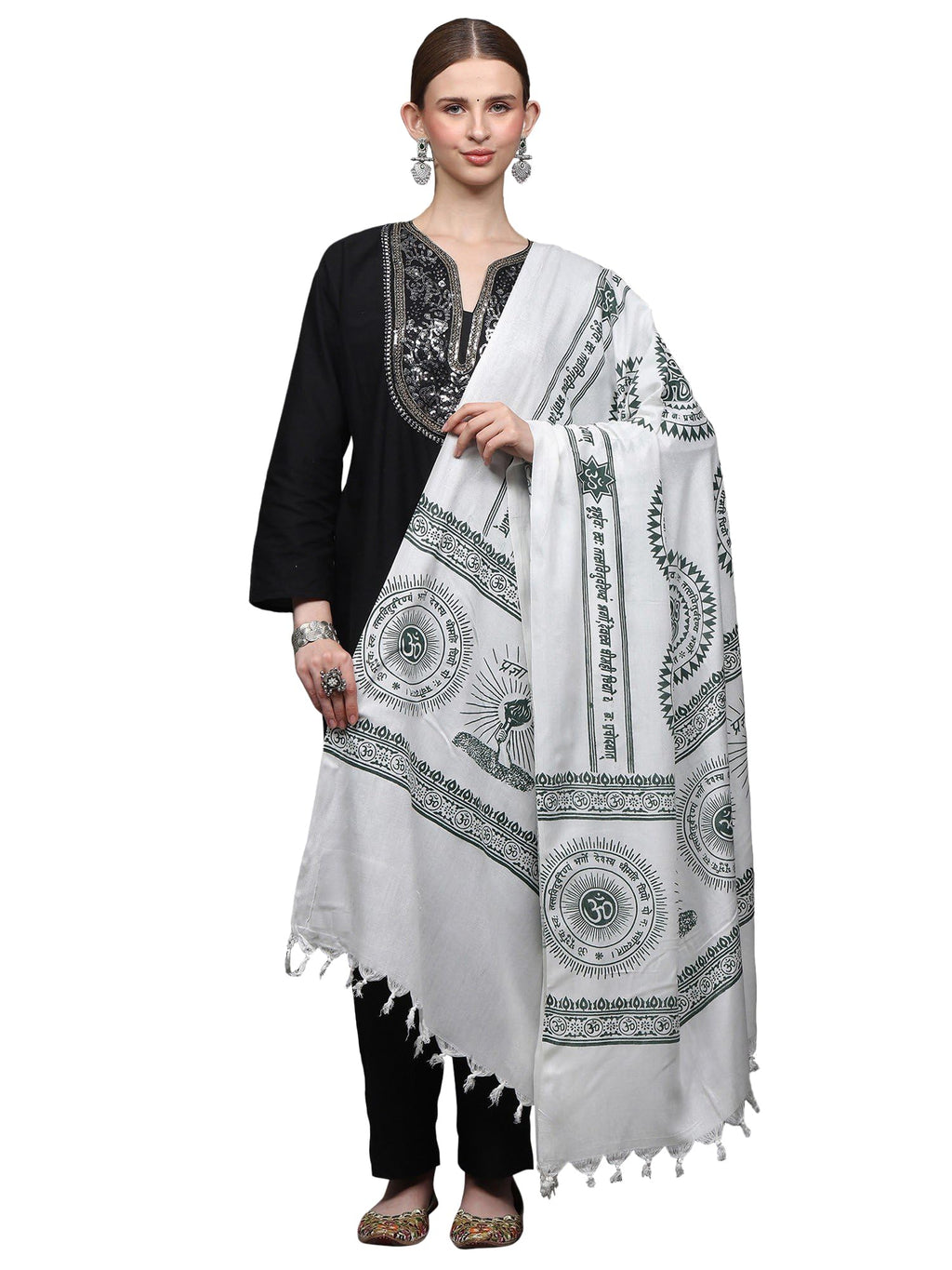Exotic India Women's Shawl (SRB91_White_7.0 x 3.8 ft)
