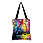MY FAV Cotton Printed Canvas Tote Bag, for Travel,Yoga, Gym, Sports | Designer Shopping Bag | Compact, Lightweight and Eco-friendly - Capacity15kgs (6 Month Warrenty) pack of 2