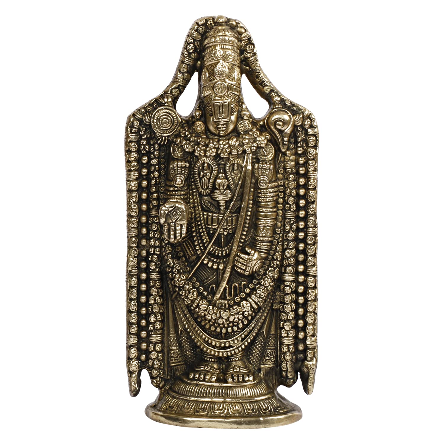 ARTVARKO Brass Lord Shree Venkateswara Idol Tirupati Balaji Statue Murti Lord Srinivasa Pooja Vastu Religious Idol for Home Office Temple Decor Gift 9.5 Inches