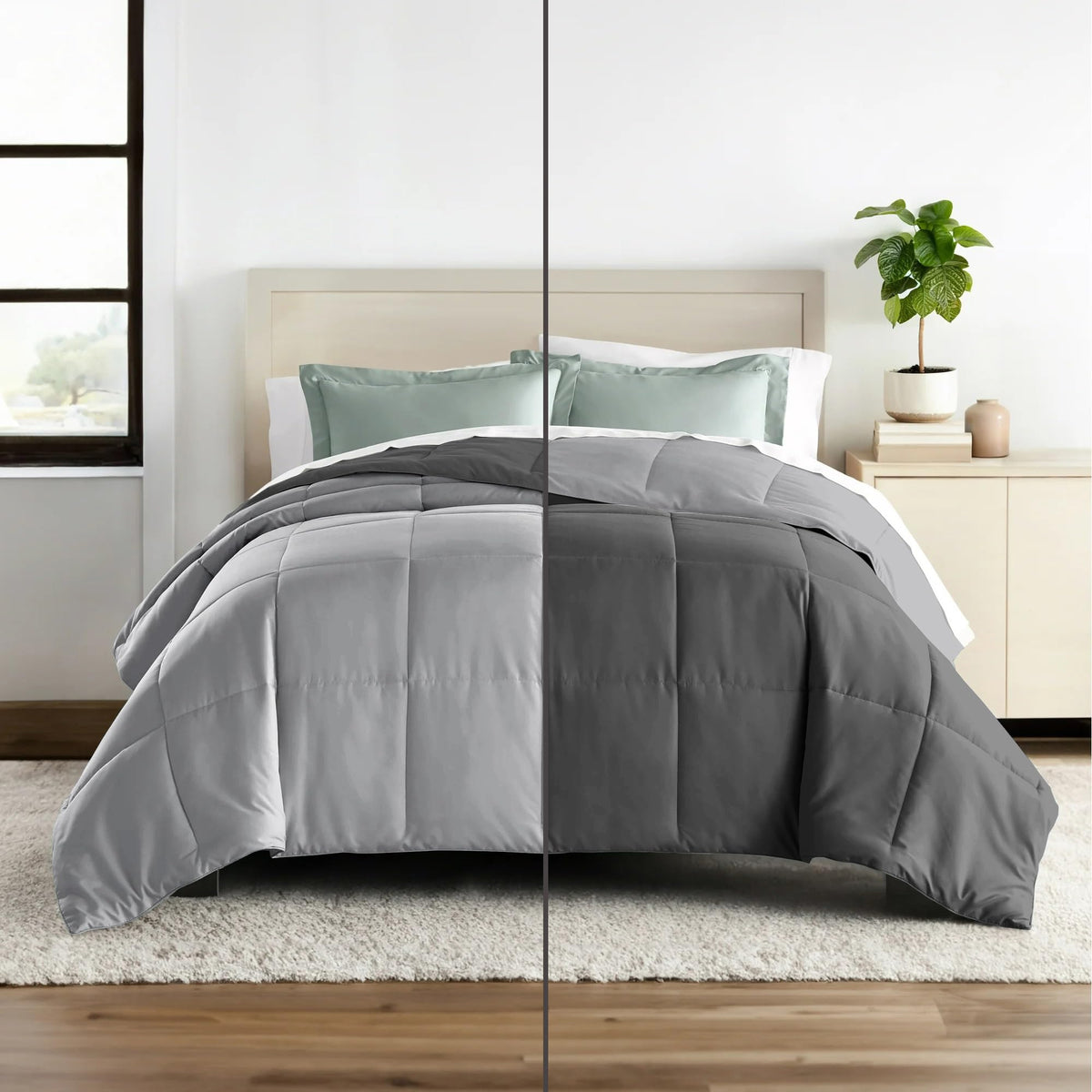Hotel Collection 150 Gsm All Season Comforter Double Bed AC Blanket/Quilt/Rajai Soft & Breathable Microfiber Lightweight (90 X100 Inches) - Double Bed Comforter - Dark Grey/Silver Grey Color Kafalo