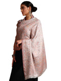 Pashmoda Women Chandni Kaani Stole, Authentic Kashmiri Luxury Pashmina Style Shawl, Stole, (Size 28x80 Inches, White Color) MAVST07