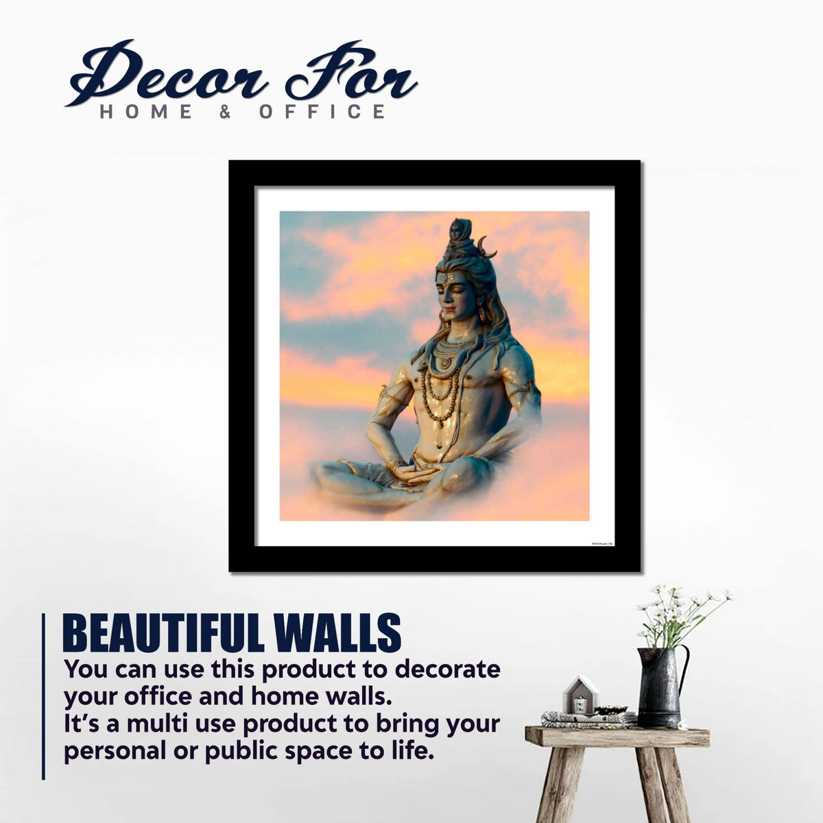 VIBECRAFTS Premium Wall Frame Painting of Lord Shiva Sculpture Digital Reprint Posters with Synthetic Wooden Frame Home, Office Decorative Gift Item(11 inch x 11 inch)(PFVC1Pcs4_702)