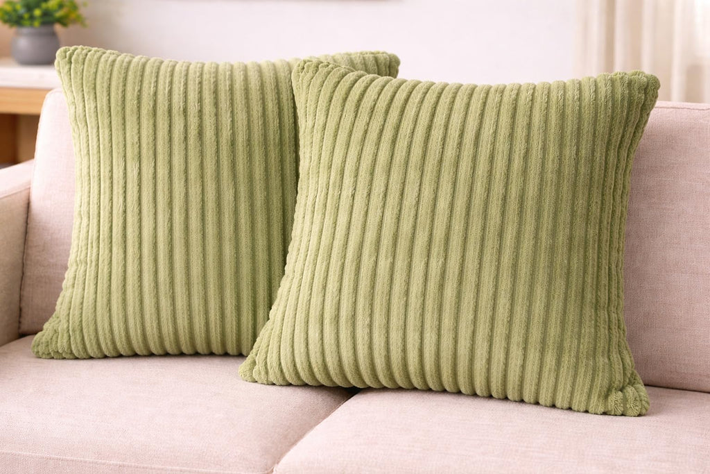 AWARD VELVETS Premium Faux Rabbit Fur Plush Luxury Soft Fluffy Striped Decorative Throw Pillow/Cushion Covers for Sofa, Couch, Living Room - (Olive Green, 24 x 24 inch) Set of 2