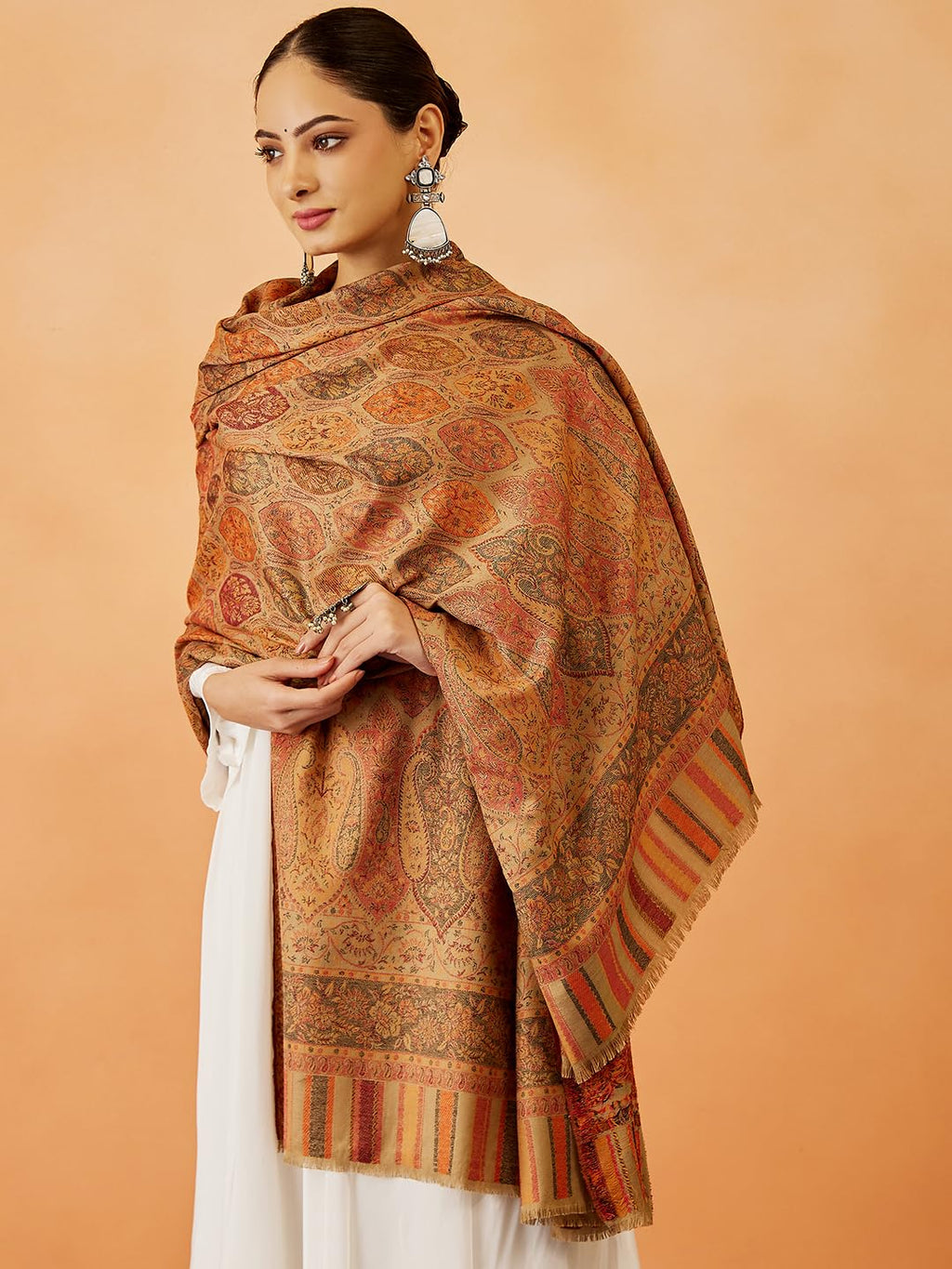 Pashmoda Women Gulnaz Kaani Wool Blend Kashmiri Shawl, Stole, Scarf, Luxury Pashmina Evening Wrap (Size: 101 X 203 CM)