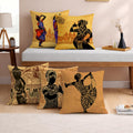 STITCHNEST Set of 5 Nritya Kala Collection Printed Jute Cushion Covers 18x18 Inches | Decorative Throw Pillow Covers for Sofa, Living Room, Bedroom | Perfect for Home Decor