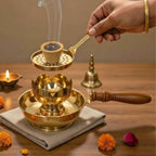 DSH Metal Dhoop Holder Incense Burner Loban Dhoop Dani Aarti Dhoop Dani Stand Burner for Home Office Temple Puja (Gold)