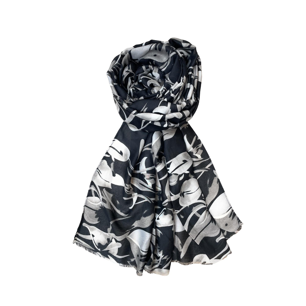 FAHABO Scarf for Women Stylish Print Viscose Cotton | Hijab Scarf | Stole | Soft, Lightweight, and Latest Scarves | 71 x 33 Inches (Blossom Black)