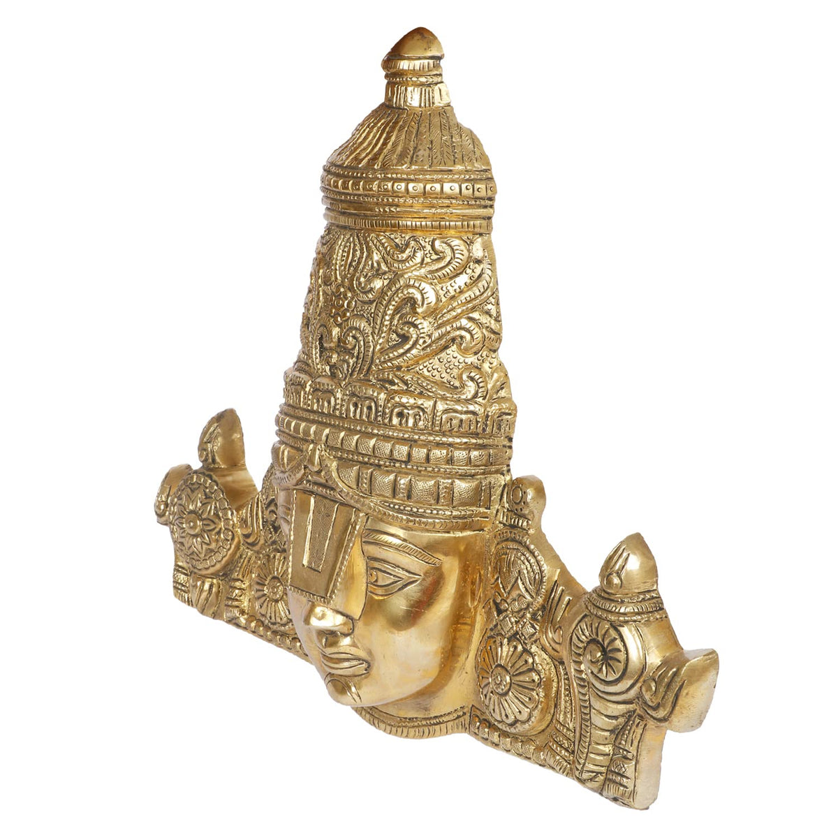 ARTVARKO Brass Lord Tirupati Balaji Lord Sri Venkateswara Balaji Face with Shankh Chakra Namah Wall Hanging Idol Showpiece Home Décor Gold.
