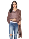 MUFFLY Fine Blended Ultra Soft & Warm Wool Silk Unisex Pashmina Shawl, Stole & Wrap with Hanger (Sandy brown)