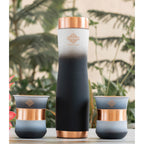 INDIAN ART VILLA Copper Bottle & Glass Gift Set - 950 ml Water Bottle & 2 Glasses (300 ml Each) - Pure Copper with Black & White Ombre Silk Finish, Perfect for Gifting & Everyday Use