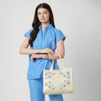 Caprese Florida Large Tote Bag for Women | Stylish & Durable Handbag with Adjustable & Detachable Strap, Back Zip Pocket | Fits 15-16 Inch Laptop | Perfect for Work, Travel & Daily Use (Beige)