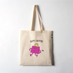 VVWV Happy Shopping Funny Printed Reusable Tote Bags | 100% Organic Cotton Shopping/Grocery Bag | Multi-Purpose Bag | Sturdy Canvas Bag with 15kgs Capacity (13 x 15.7 Inch)