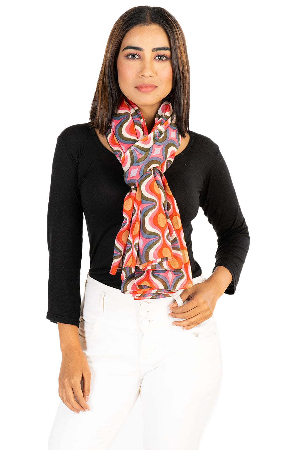 AQVA Printed Cotton Scarf for Women Stylish (Ellipsis) | Head and Face Cover Scarf for Girls with 100% Cotton | Soft & Lightweight Scarves/Stoles for all Weather (72 x 43 in)