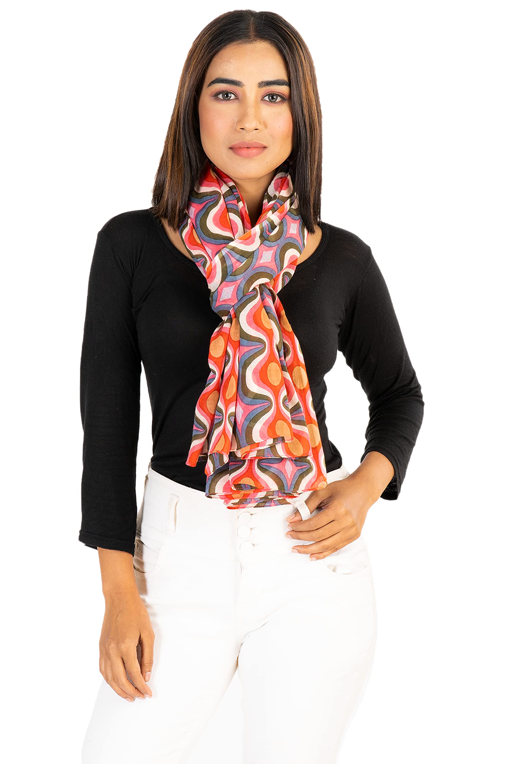 AQVA Printed Cotton Scarf for Women Stylish (Ellipsis) | Head and Face Cover Scarf for Girls with 100% Cotton | Soft & Lightweight Scarves/Stoles for all Weather (72 x 43 in)