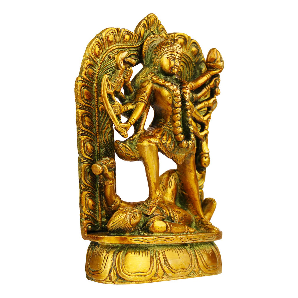 ARTVARKO Brass Kali Maa Murti | Maha Kali Ten Arms Mahakali Kalika Maa Statue Sculpture Idol Murti Decor (Height 6.5 Inches Weight 1.5 Kg)