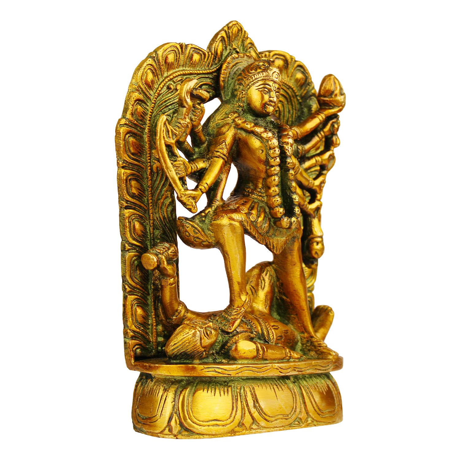 ARTVARKO Brass Kali Maa Murti | Maha Kali Ten Arms Mahakali Kalika Maa Statue Sculpture Idol Murti Decor (Height 6.5 Inches Weight 1.5 Kg)