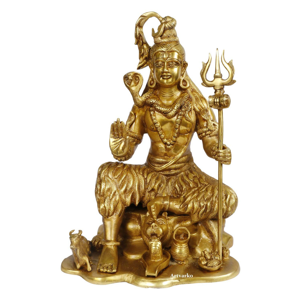 ARTVARKO 18 Inch Big Brass God Shiva Shankar Bhagwan Mahayogi Idol Sculpture Statue Murti Puja Room, Temple