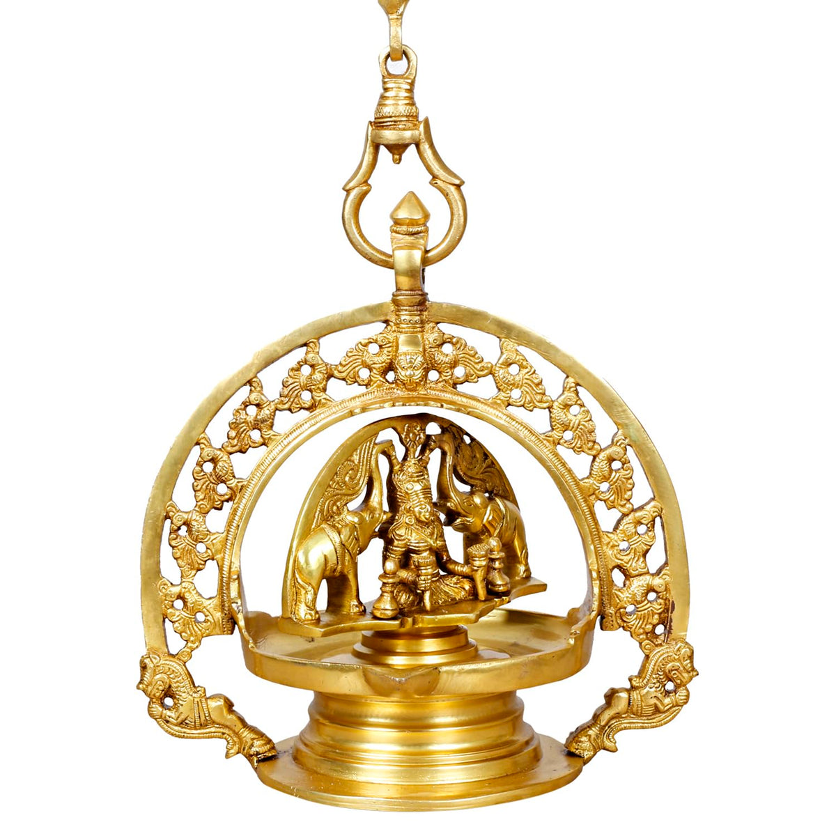 Artvarko Brass Gajlaxmi Elephant Diya Chain Wall Hanging Idol for Pooja Oil Deepam for Home Decor Puja Decorative Deepak Temple Gift Decor 33 Inch