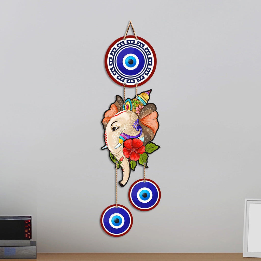 Artvibes Ekdanta Ganesha Evil Eye Wall Hanging for Home Entrance Decor | Nazar Battu Protection Charm for Living Room Bedroom Temple Office | Vastu Positive Energy Lucky MDF Decorative Gift (WH_8566N)