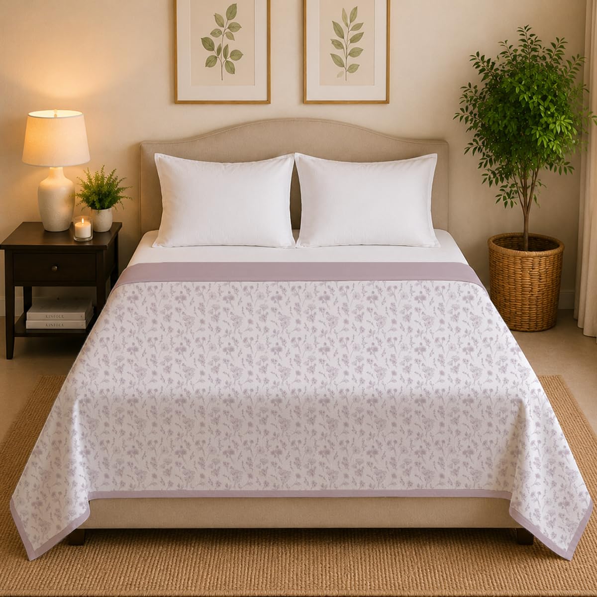 Linen Home Reversible Dohar Double Size Floral Mauve Kafalo