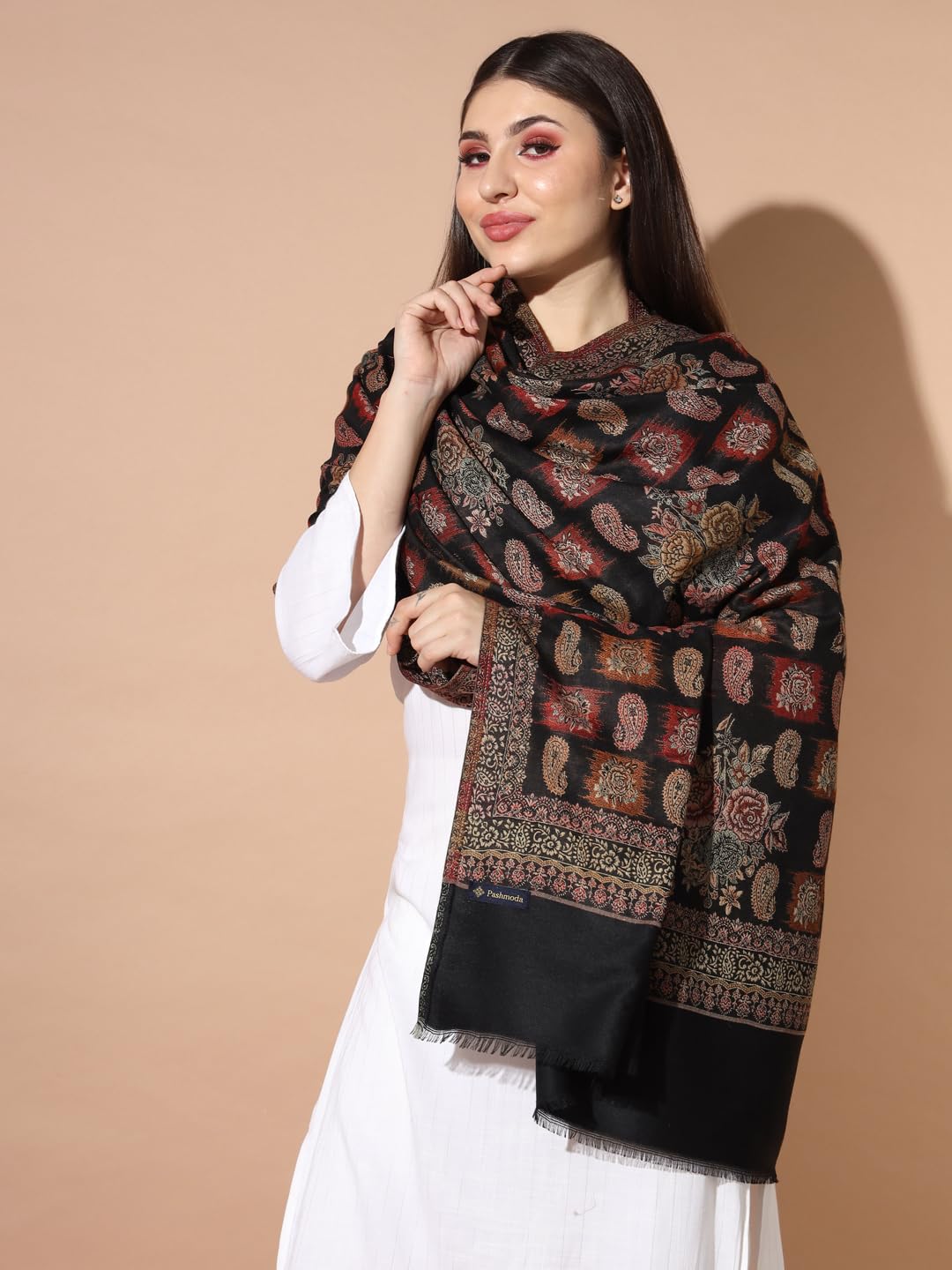 Pashmoda Women Firoza Woven Design Jamawar Shawl (Size 101X203 CM)