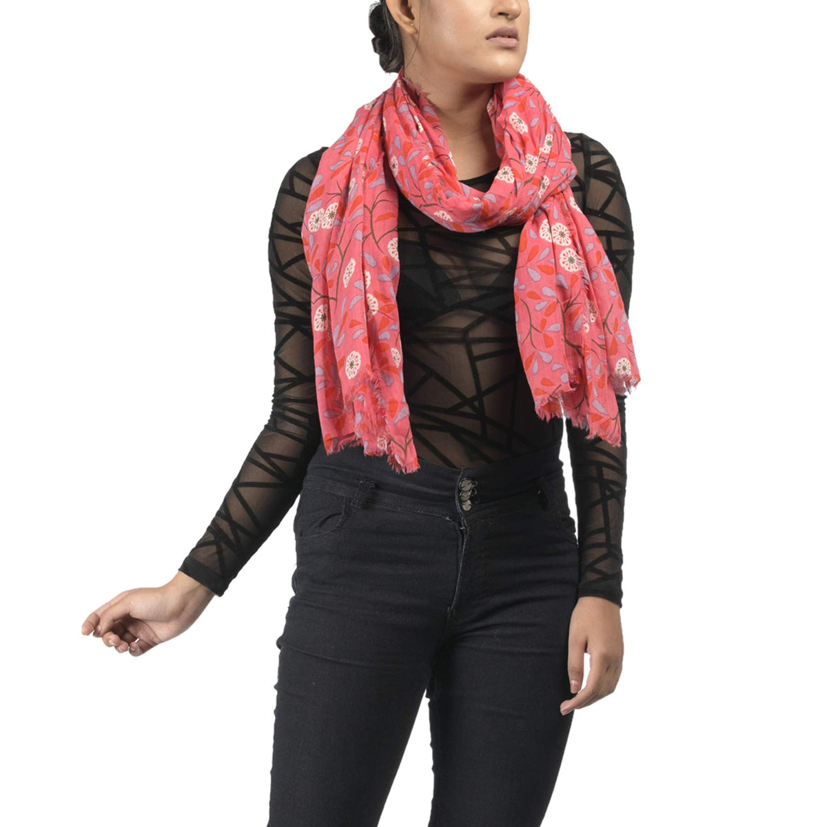 AQVA Printed Cotton Scarf for Women Stylish (Noor Pink) | Head and Face Cover Scarf for Girls with 100% Cotton | Soft & Lightweight Scarves/Stoles for all Weather (72 x 43 in)