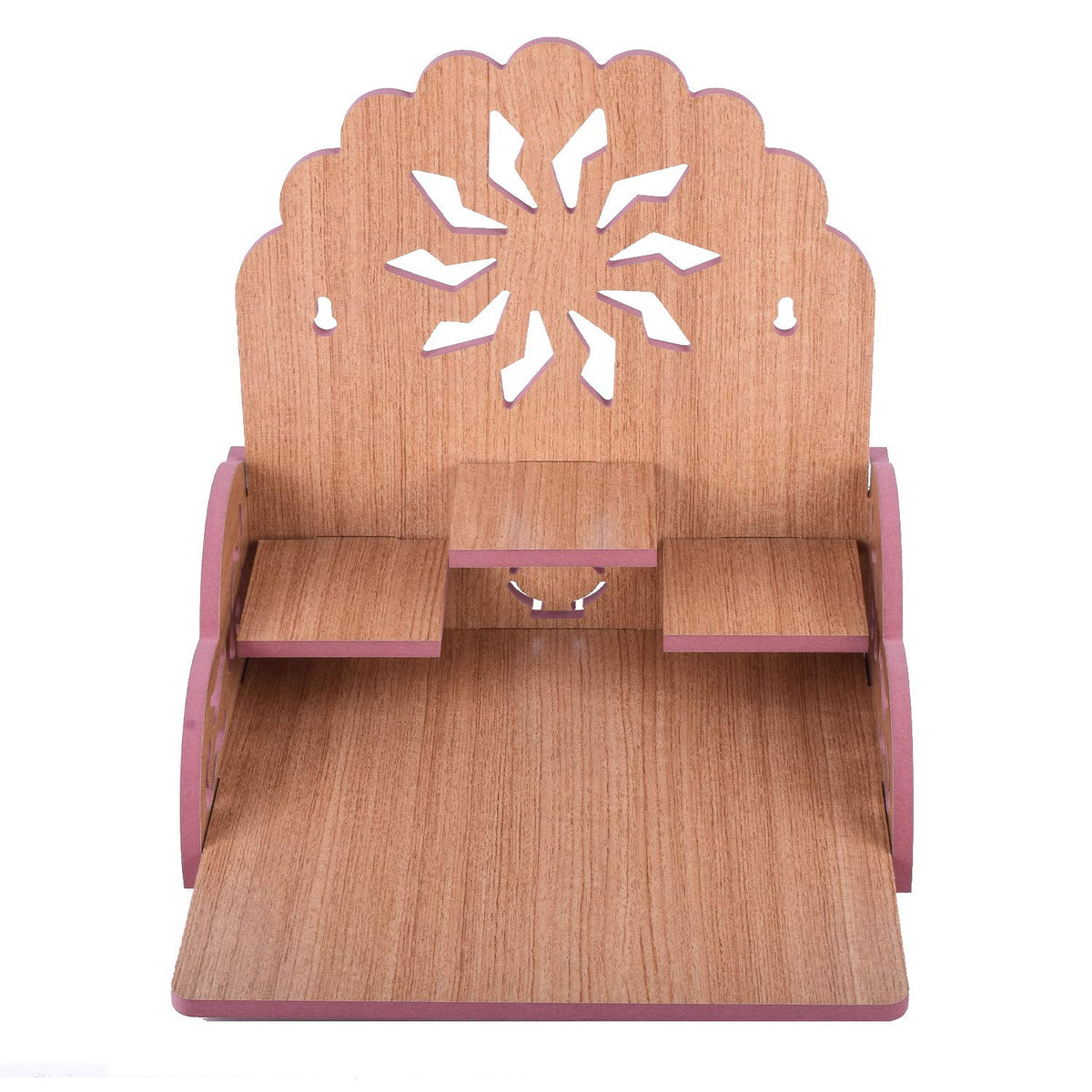 Om Shree Fully Handmade Beautiful Wooden Home and Office Temple/Pooja Mandir(28 x 28 x 26 cm) (Light Brown 3)