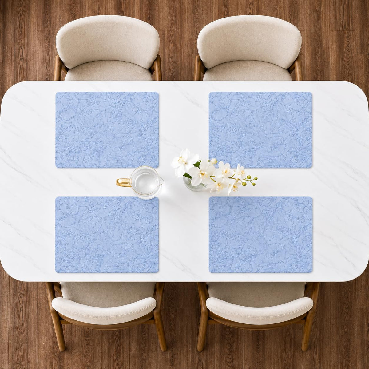 TheTableTales Embossed Faux Leather Placemats Set of 4 | Washable Heat Resistant Dining Table Mats| Non Slip Faux Leather Place Mats for Kitchen Dining Table (Sky Blue 43 cm x 30 cm) Kafalo