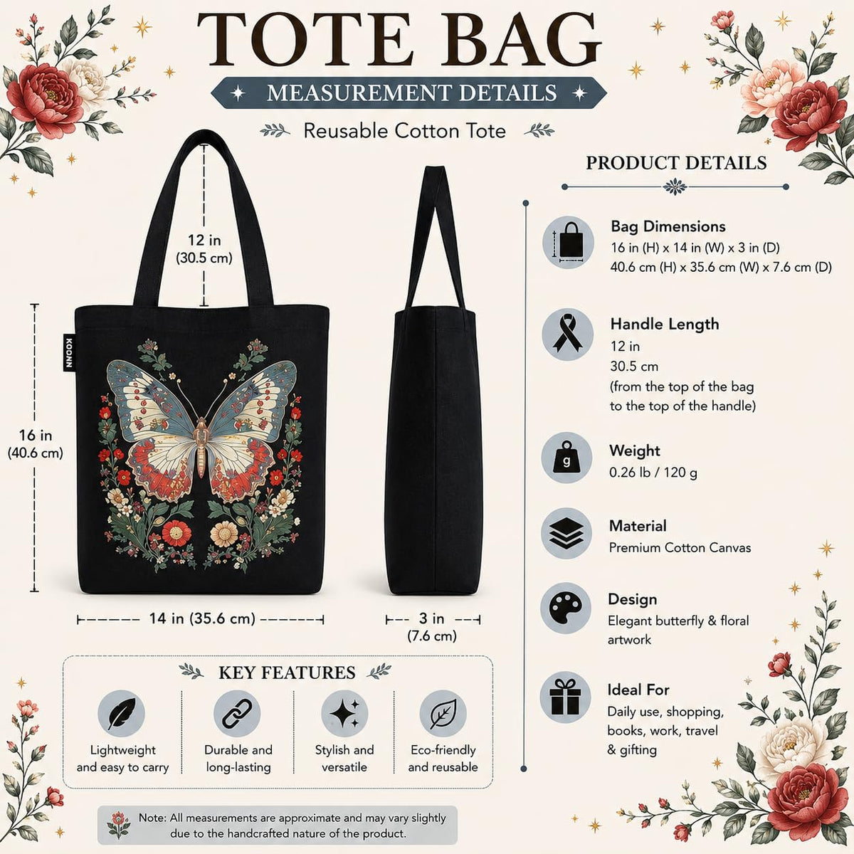 Kaigan Black Premium Tote Bag Printed Designed Canvas Tote Bags For Women, Ecofriendly Cotton Canvas Bag for Girls Tote bag For Shopping, College, Travel, Handbag For Unisex