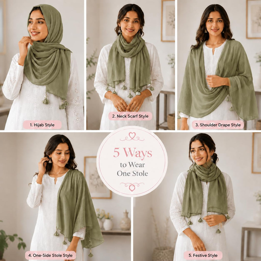 Women’s Chiffon Scarf Soft Lightweight Premium Stoles for Girls & Women | Stylish Modest Wear Dupatta for Daily & Party Use (Olive_Green)