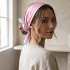 ONE ECHELON Satin Silk Small Neckerchief Square Scarf (Rosy Sky)
