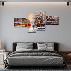 VIBECRAFTS Street View Of London 4 Pieces Canvas Wall Painting Fitted With Wooden Frame For Home | Office | Living Room | Gifts (PTVC4Pcs3_15505)