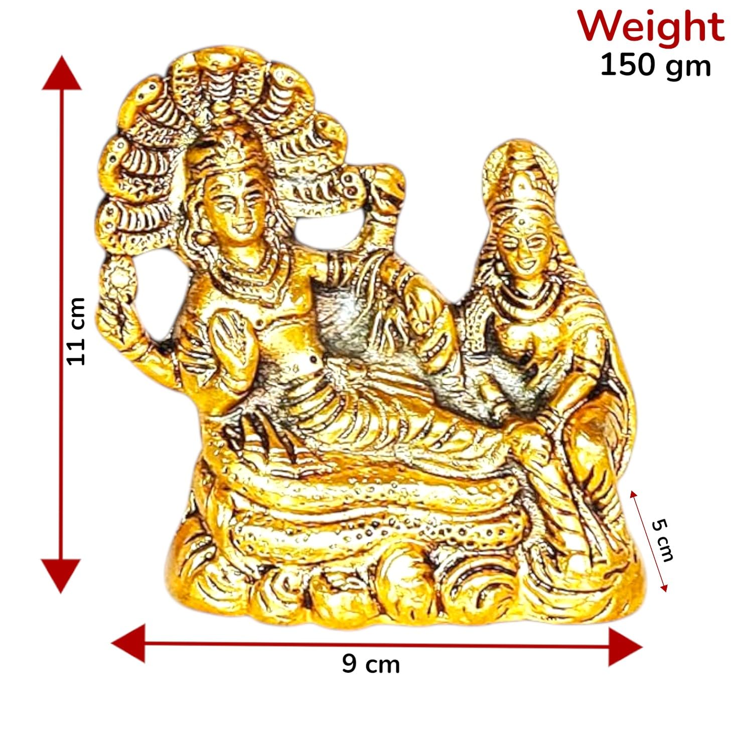 KridayKraft Gold Plated Laxmi Narayan on SheshNag Metal Statue for Pooja, Decoretive for Home,Office & Car Dashboard,Religious Idol