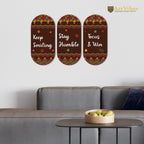 Artvibes Keep Smiling Positive Quotes Printed Wooden Wall Hanger for Home | Office | Living Room | Gift | Modern Decoration Items | Kitchen Wall Decor | Artworks (WH_9013N), Set of 3