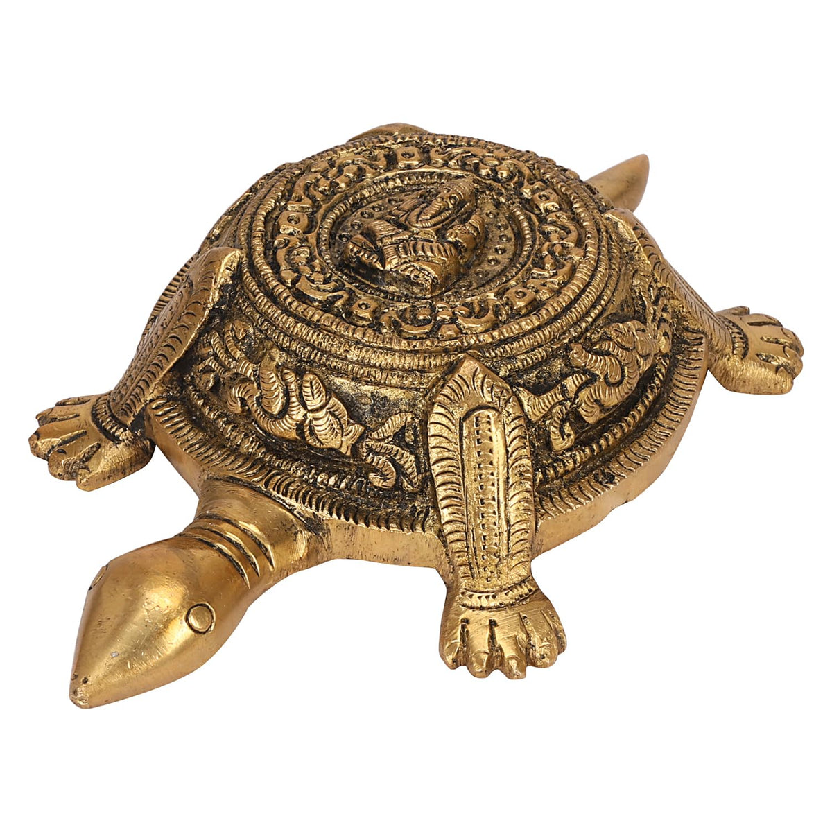 ARTVARKO Brass Tortoise Ganesha for Good Luck Showpiece Turtle Kachua Ganesh Tortoise for Shree Yantra Feng Shui Vastu Long Life Career 6.5 Inch