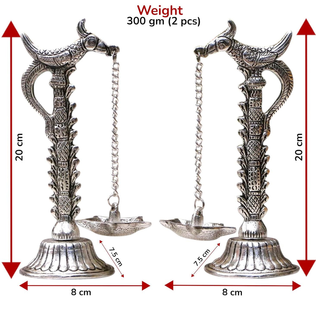 Parrot Design Metal Hanging with Chain Diya Pair of Parrot Design