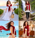 KEVALKUMAR Cotton Scarf|Scarf for Women|Cotton Stole|Soft Beach Wrap|Tassel Design|Easily fits 180 * 50cm | Full Face Cover, Head, Hair Face Protection, Sun Protection, Export quality (Red Scarf)