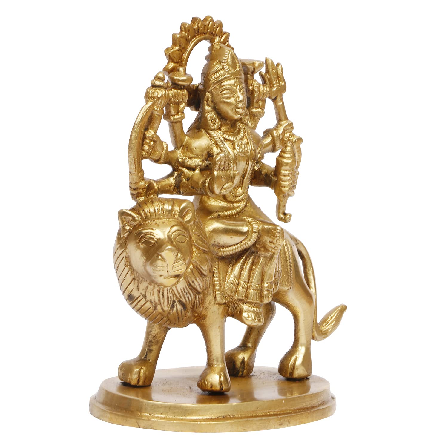ARTVARKO Pure Brass Durga Maa Sherawali MATA Rani Murti Sitting on Lion for Navratri Puja Home Décor Gift 5.5 Inch