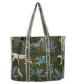 Pranipat Handicrafts Quilted Cotton Tiger Printed Pink Reversible Large Grocery Shopping Tote Bag - Versatile and Fashionable Tote for Shopping and Daily Essentials (Green-Regular)