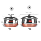 Sumeet Stainless Steel Copper Bottom Multipurpose Cook & Serve Handi With Lid - 2 Pcs Set (1.1 Liter, 1.3 Liter)