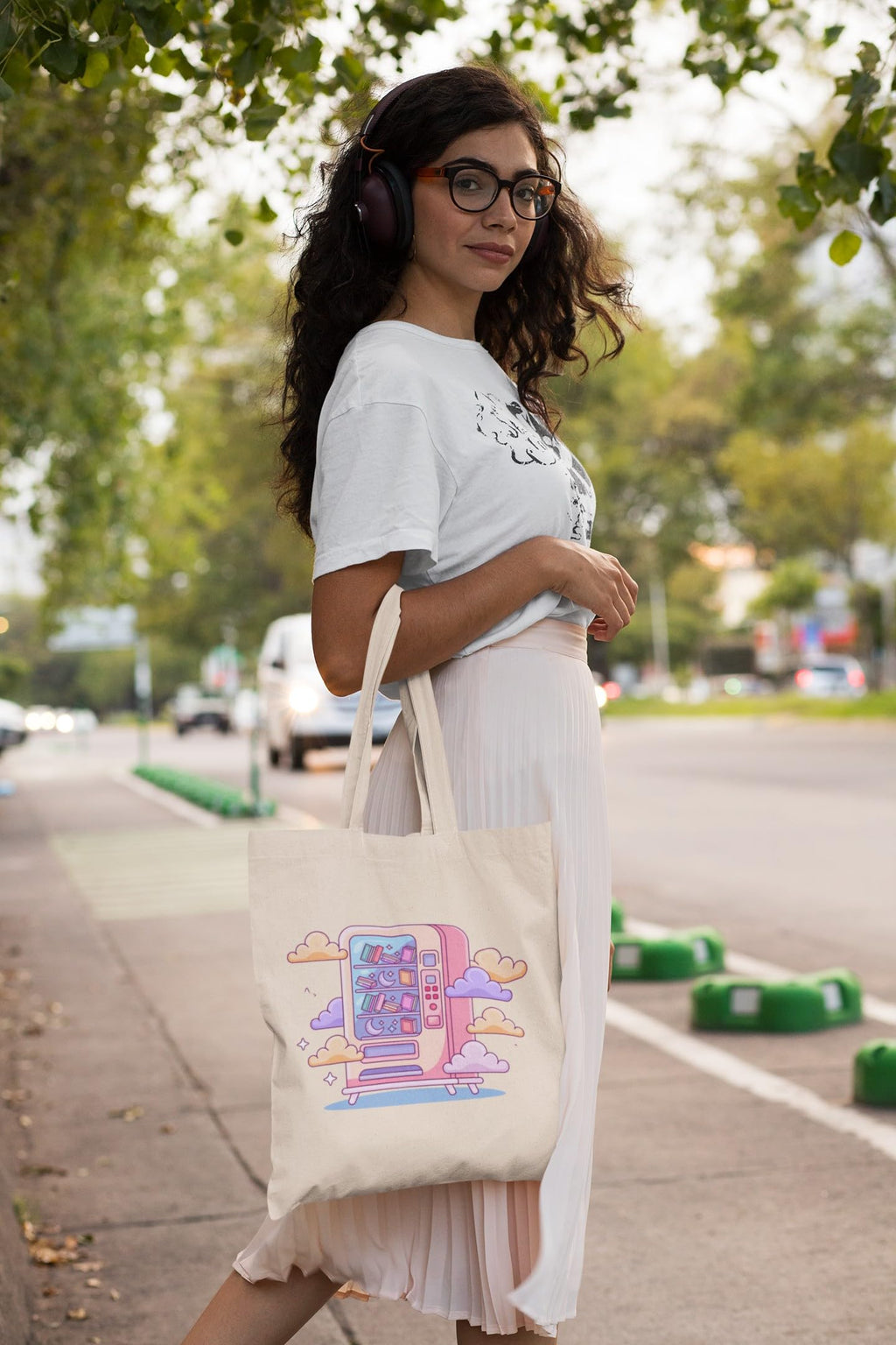 Kalaa Lifestyle Canvas Tote Bag for Women | Premium Cotton Shopping Bag | Eco-Friendly Shoulder Tote for Office, College, Travel & Daily Use and Gifting (Cloudy Vending Machine)