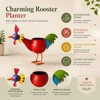 ATRANGI STUDIO Rooster Shape Handpainted Metal Planter | Decorative Bird Shape Pot for Indoor Outdoor Plants | Perfect for Succulent | Home, Balcony, Garden Decor | 10 × 12 × 3.5 inches (Multicolour)